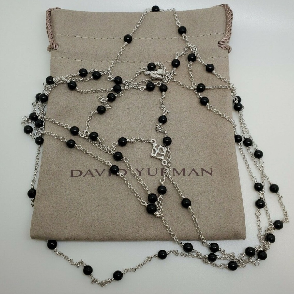 David Yurman Sterling Silver Onyx Stone Bijoux bead necklace 60 In toggle